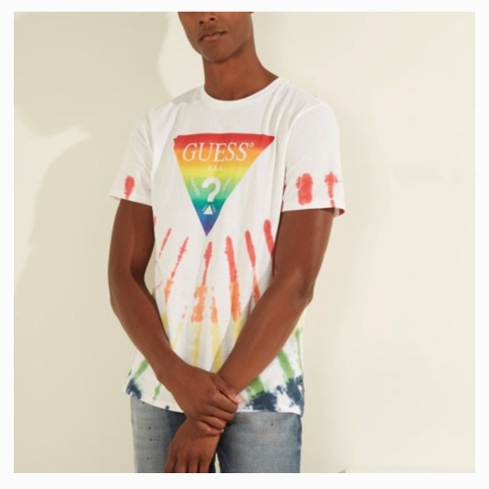 GUESS Originals Pride Rainbow Tie-Dye Short Sleeve T-Shirt in White